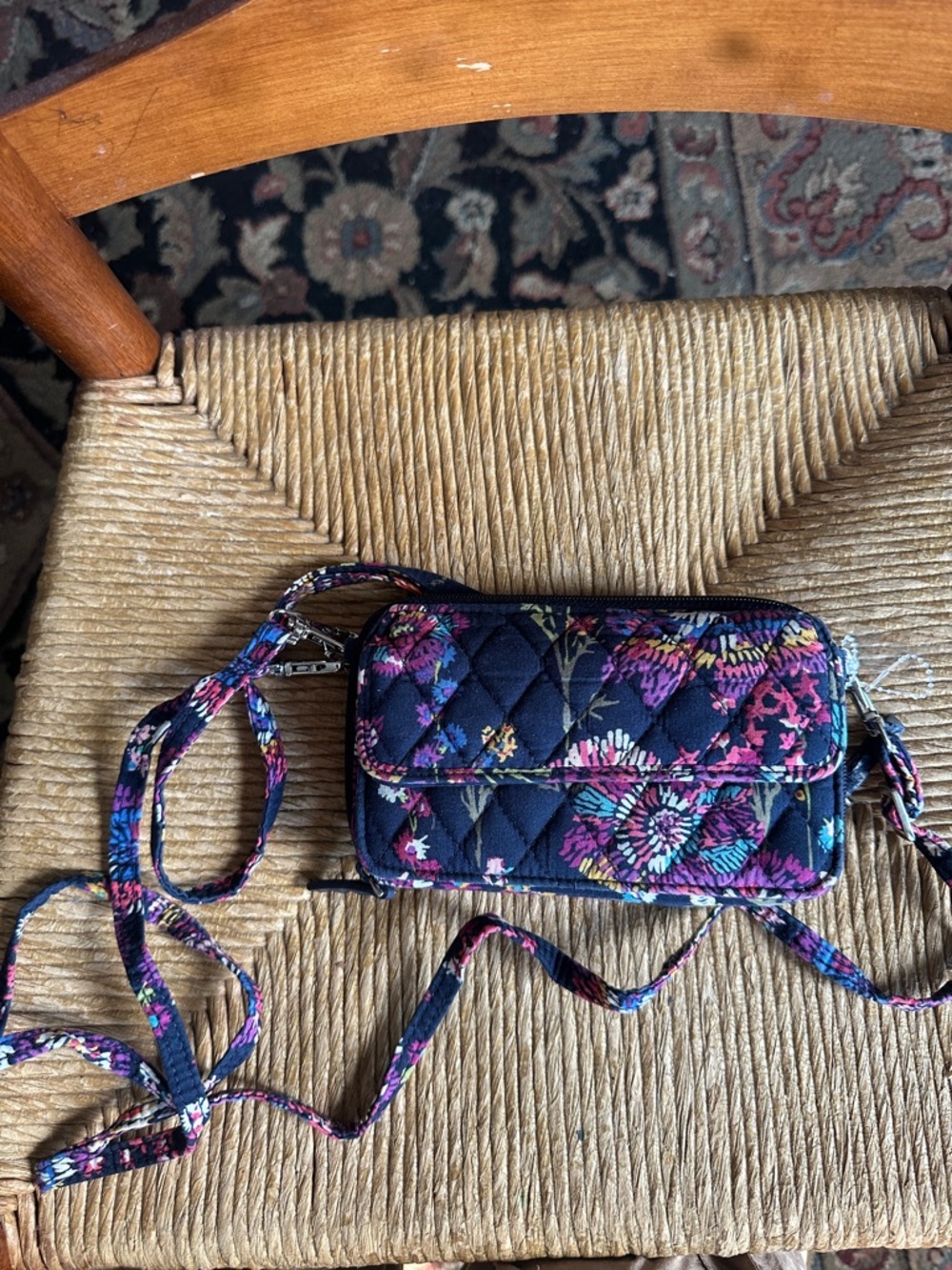 Vera Bradley Navy Floral Quilted Crossbody Wallet
